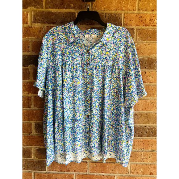 Moa Moa Women's Multicolor Floral Short Sleeve Button Front Blouse Size 3X NWT - Picture 1 of 4